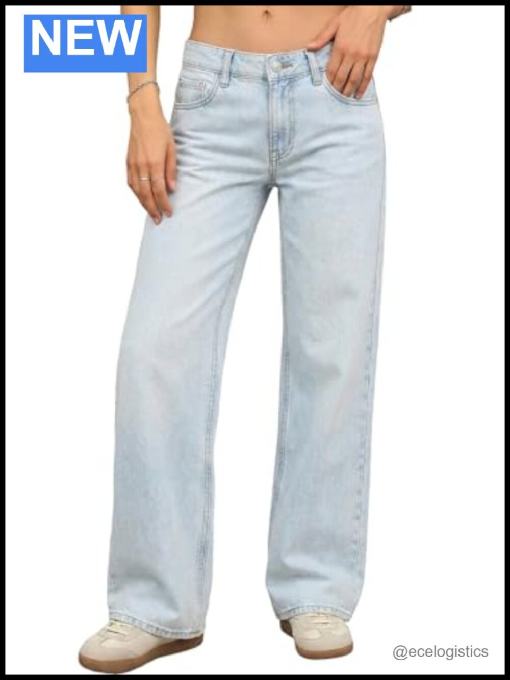 ELLEVEN Low Rise Baggy Jeans Women Straight Leg Denim Pants Y2K Stretchy Cotton